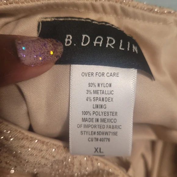B. Darlin beige/gold glitter dress. Size XL. Spaghetti straps. - Picture 4 of 11